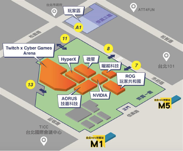 世貿一館玩家區電競廠商分布圖