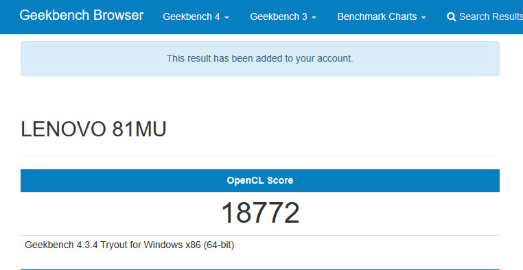 Geekbench 4 GPU跑分結果