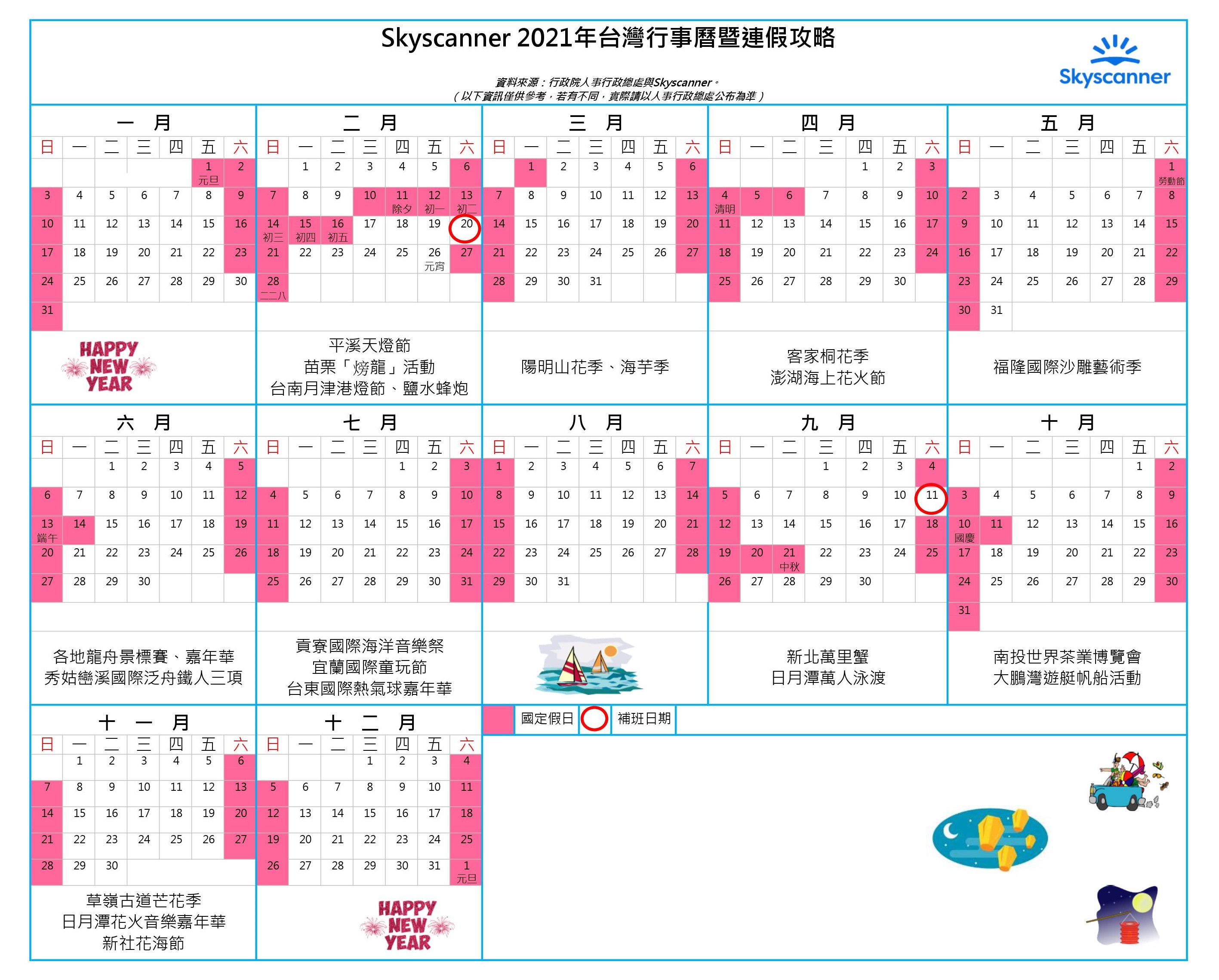 國內也好玩 Skyscanner 今日公佈 2021台灣假期行事曆 史塔夫科技事務所